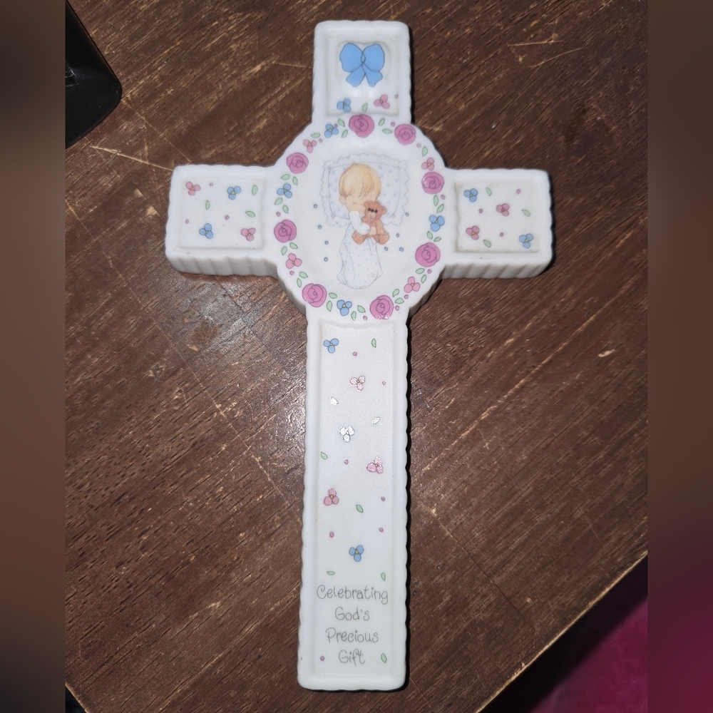 Vintage 1991 Precious Moments Baptism Cross Celebrating God's Precious Gift